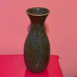 Art Pottery Turquoise Over Gold Textured Look 7.5” Tall Vase